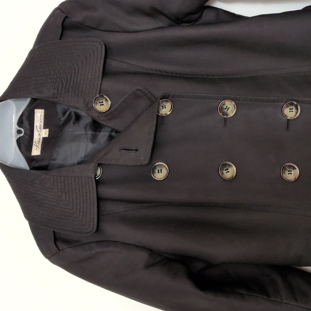 Kenneth Cole NY Vintage Black Double Breasted Trench Coat Size XL - Picture 4 of 7